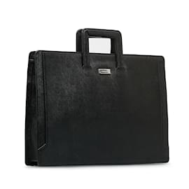Burberry-Black Burberry Leather Business Bag-Black