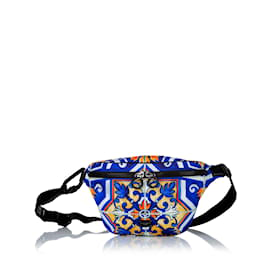 Dolce & Gabbana-Blue Dolce&Gabbana Tile Print Nylon Belt Bag-Blue