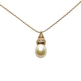 Dior-Gold Dior Faux Pearl Pendant Necklace-Golden