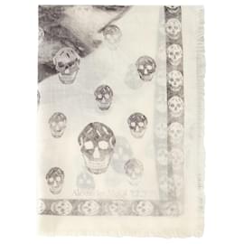 Alexander Mcqueen-Skull Orchid Scarf - Alexander Mcqueen - Wool - Ivory/Black-Brown,Beige