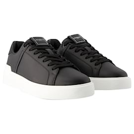 Balmain-B-Court Sneakers - Balmain - Leather - Black-Black