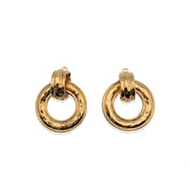 Chanel-Pendientes con clip de aldaba de puerta de aro de metal dorado vintage-Dorado