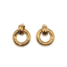 Chanel-Vintage Gold Metal Hoop Door Knocker Clip On Earrings-Golden