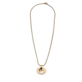 Christian Dior-Gold Metal Dangling Charms Logo Necklace-Golden
