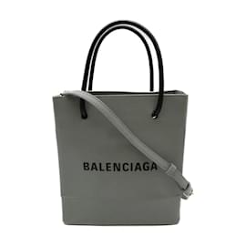 Balenciaga-Leather XXS Logo Shopping Tote 555140-Grey