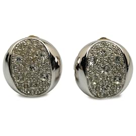 Dior-Dior Silver Rhinestone Clip-On Earrings-Silvery
