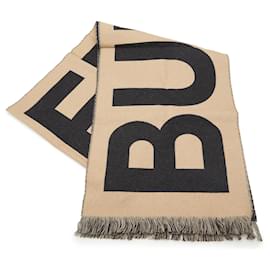 Burberry-Burberry Brown Logo Wool Scarf-Brown,Beige