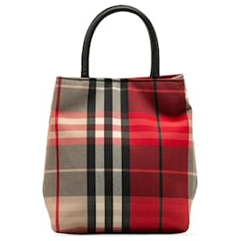 Burberry-Burberry Red Plaid Canvas Handbag-Red