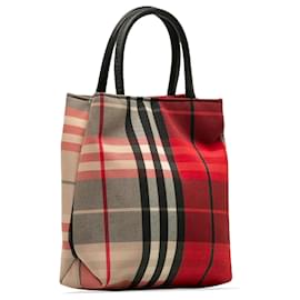 Burberry-Burberry Red Plaid Canvas Handbag-Red
