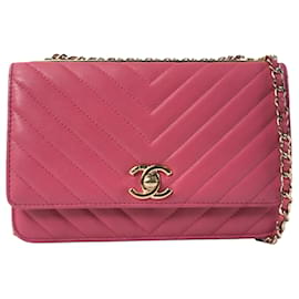 Chanel-Chanel Pink Trendy Chevron Wallet On Chain-Pink