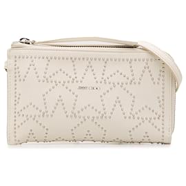 Jimmy Choo-Jimmy Choo White Studded Leather Wallet On Strap-White