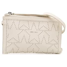 Jimmy Choo-Jimmy Choo White Studded Leather Wallet On Strap-White