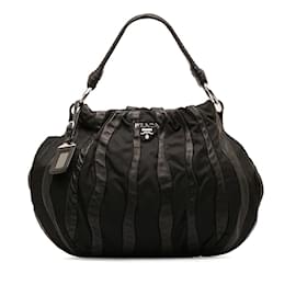 Prada-Mordore Stripes Nylon Handbag-Black