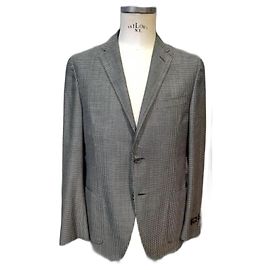Casaco Blazer Corneliani de Lã e Algodão Preto Cinza Preto Cinza