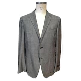Corneliani Wool and Cotton Blazer Jacket Black Grey Black Grey