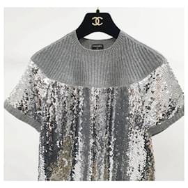 Chanel-Chanel Pailletten-Kaschmir-Pullover-Oberteil-Mehrfarben