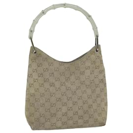 Gucci-GUCCI GG Canvas Bamboo Shoulder Bag Gray 001 2058 3007 Auth yk9522-Grey