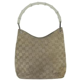Gucci-GUCCI GG Canvas Bamboo Shoulder Bag Gray 001 2058 3007 Auth yk9522-Grey