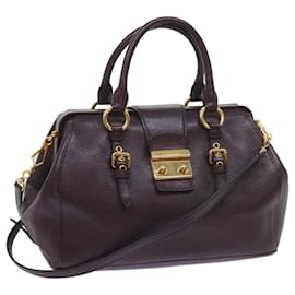 Miu Miu-Miu Miu Madras Hand Bag Leather 2way Purple Auth yk9615-Purple