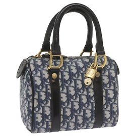 Christian Dior Trotter Canvas Mini Boston Bag Navy Auth 61073 Blu navy