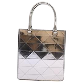 Prada-PRADA Hand Bag Metallic leather Silver Auth 59813S-Silvery