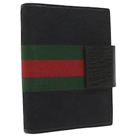 Gucci-GUCCI GG Canvas Web Sherry Line Day Planner Cover Black Red Green Auth am5263-Black,Red,Green