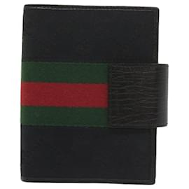 Gucci-GUCCI GG Canvas Web Sherry Line Day Planner Cover Black Red Green Auth am5263-Black,Red,Green