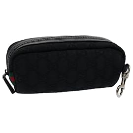 Gucci-GUCCI GG Canvas Web Sherry Line Pouch Black Red Green 245800 Auth am5323-Black,Red,Green