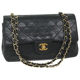 Chanel-CHANEL Matelasse Turn Lock Chain Shoulder Bag Lamb Skin Black CC Auth ar10894A-Black