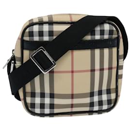 Burberry-BURBERRY Nova Check Shoulder Bag PVC Beige Black Auth 58498-Black,Beige