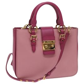 Miu Miu-Miu Miu Madras Hand Bag Leather 2way Pink Auth yk9605-Pink