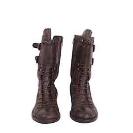 Pinko-Leather Lace-up Boots-Brown