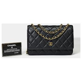 Chanel-Bolso Cartera con Cadena CHANEL en Cuero Negro - 101618-Negro