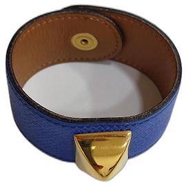 Pulseira Hermès Medor em couro azul Azul
