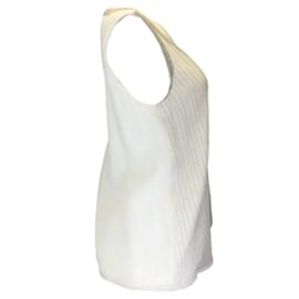 Autre Marque-Brunello Cucinelli White / Silver Monili Beaded Detail Sleeveless Silk and Linen Top-White