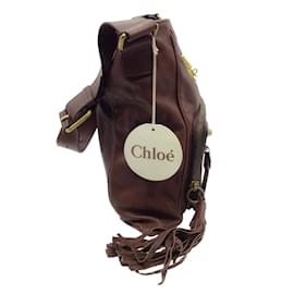 Chloé-Bolsa de ombro de couro chocolate Chloe com tachas douradas-Marrom