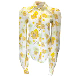 Autre Marque-The Vampire's Wife White / Yellow Floral Printed Long Sleeved Button-down Cotton Blouse-White