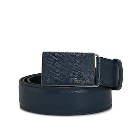 Cinturón de piel Saffiano azul de Prada IT 40 Azul