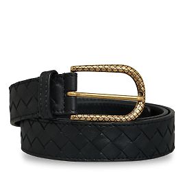 Black Bottega Veneta Intrecciato Leather Belt IT 34 Black