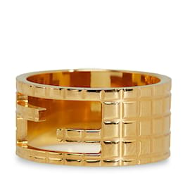 Fendi-Gold Fendi Cut-Out Gold Tone Logo Ring-Golden