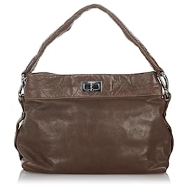 Chanel-Brown Chanel Wild Stitch Lambskin Leather Shoulder Bag-Brown