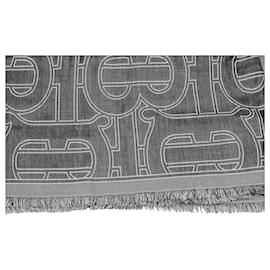 Burberry-Gray Burberry TB Silk and Wool Scarf Scarves-Other