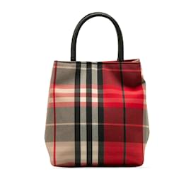 Burberry-Red Burberry Plaid Canvas Handbag-Red