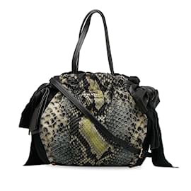 Black Prada Tessuto Python Print Bow Satchel Black