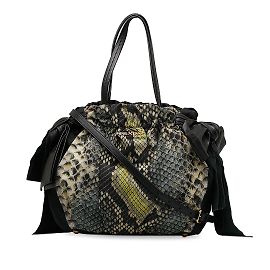 Schwarze Prada Tessuto Umhängetasche mit Python-Print und Schleife Schwarz