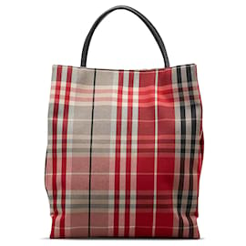 Burberry-Red Burberry House Check Tote Bag-Red