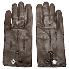 Hermès-Brown Hermes Lambskin Clou de Selle Gloves-Brown