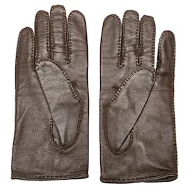 Hermès-Brown Hermes Lambskin Clou de Selle Gloves-Brown