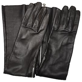 Chanel-Gants hauts en cuir d'agneau Chanel Camellia noirs-Noir