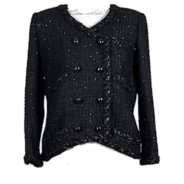 Chanel-9Veste en tweed Lesage noire à boutons K$ CC-Noir